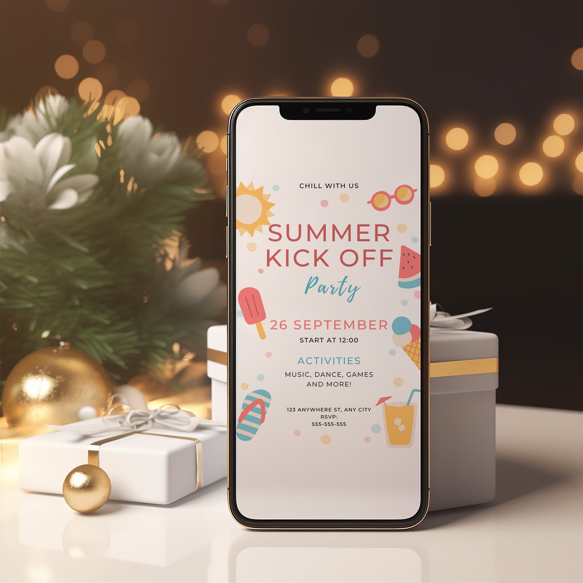 Summer Kick Off Party Invite | End of Summer Party Invitation Canva Template CreativeRino