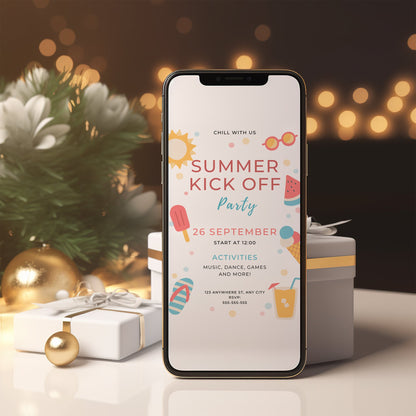 Summer Kick Off Party Invite | End of Summer Party Invitation Canva Template CreativeRino