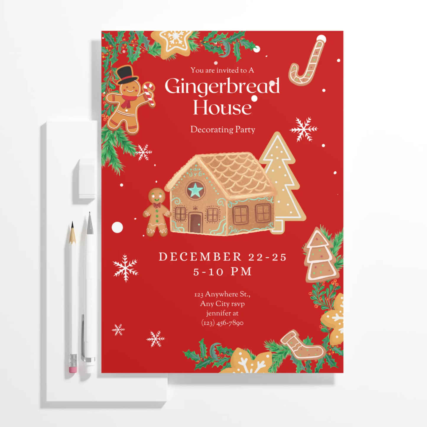 Gingerbread House Christmas Invitation Template - CreativeRino