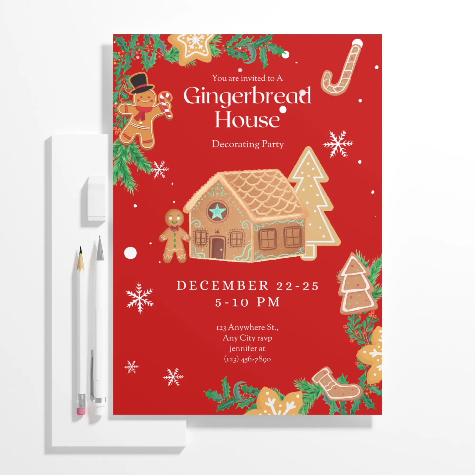 Gingerbread House Christmas Invitation Template - CreativeRino