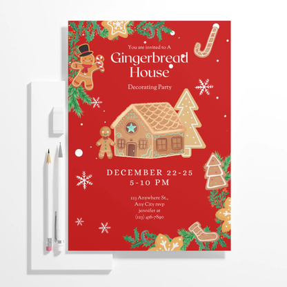 Gingerbread House Christmas Invitation Template - CreativeRino