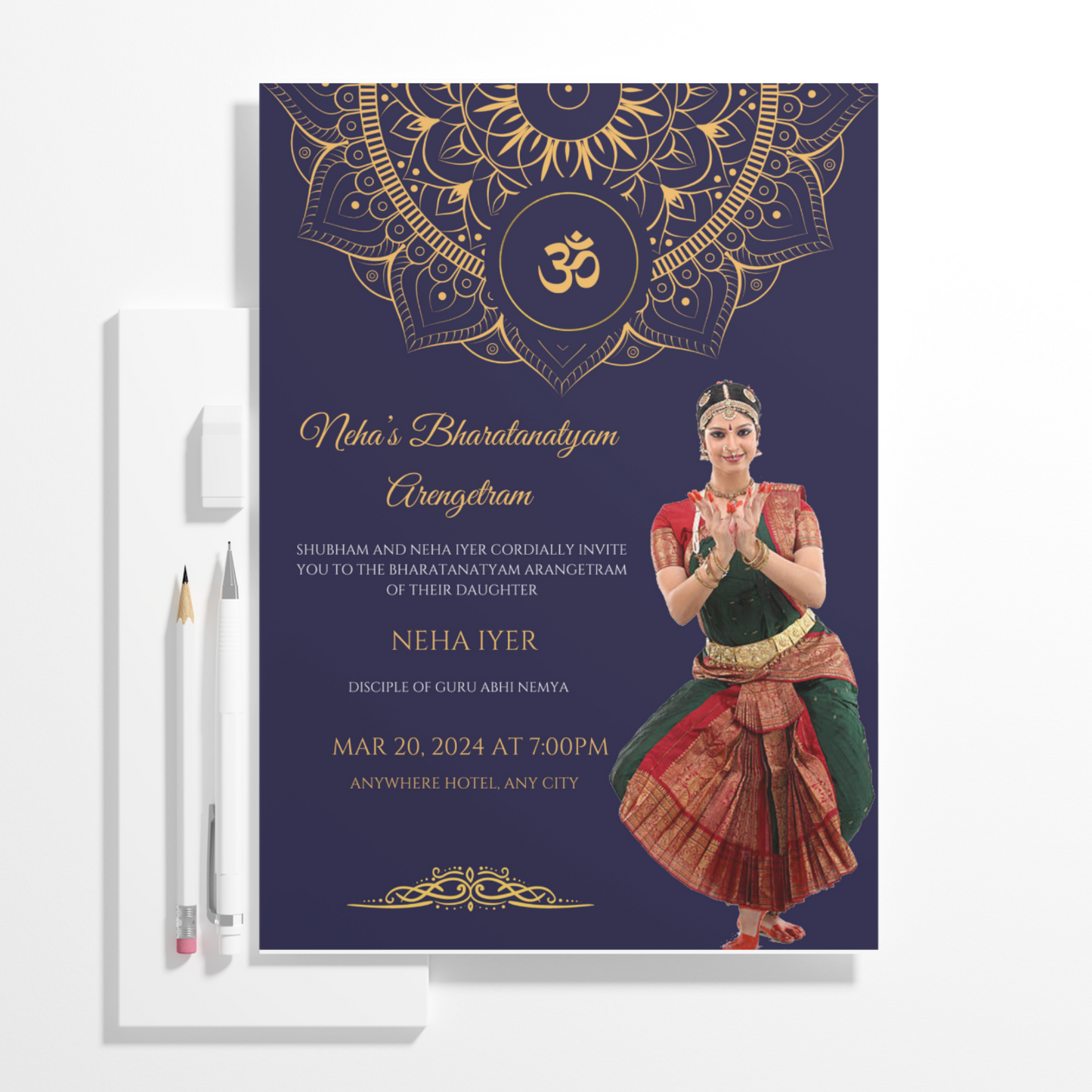 Arangetram Invitation Template | Indian Classical Dance Invite