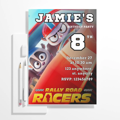 Rally Road Racers Birthday Invitation Template - CreativeRino