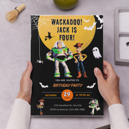 Toy Story Halloween Birthday Party Invitation Template | Woody & Buzz Lightyear Invite - CreativeRino