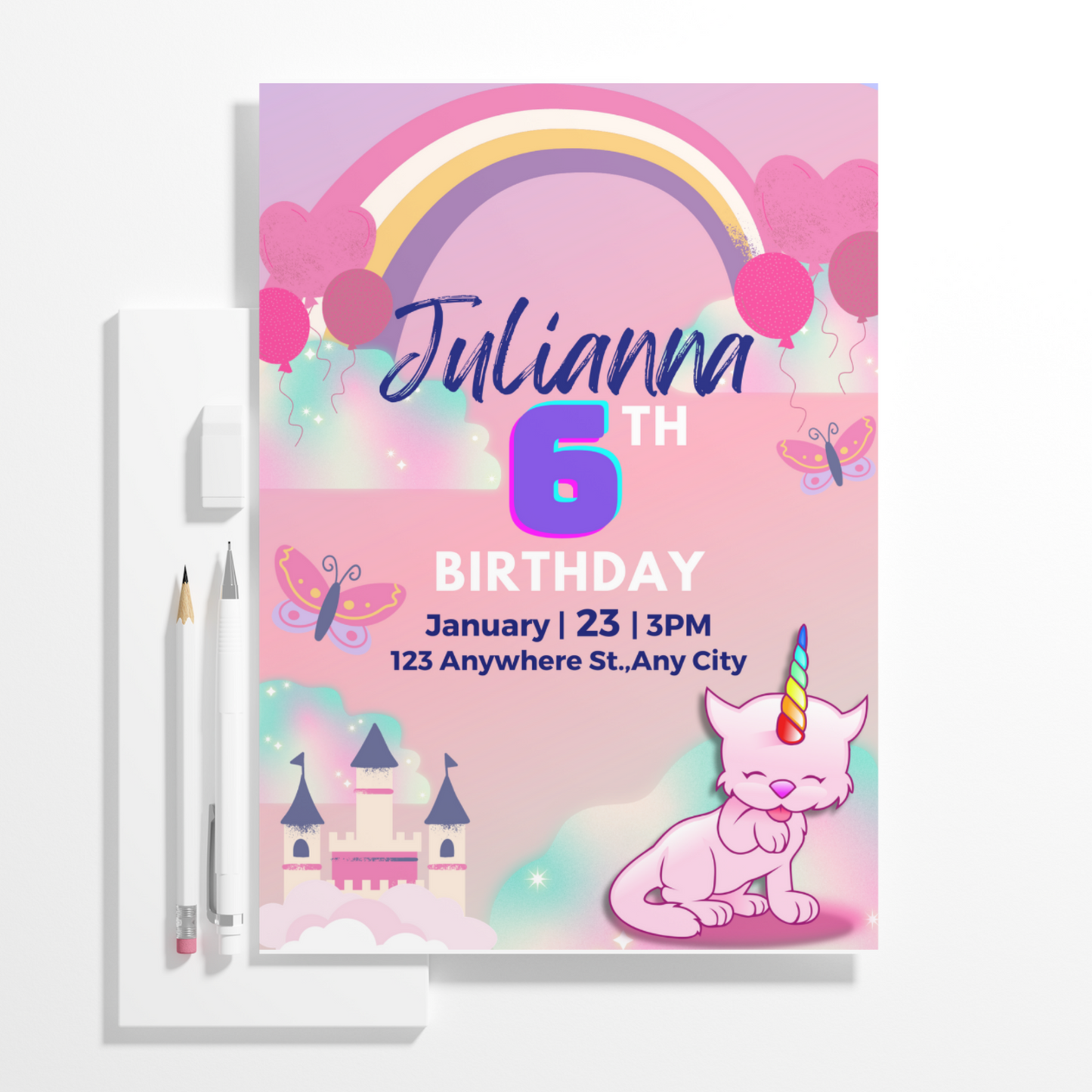 Caticorn Birthday Invitation Template