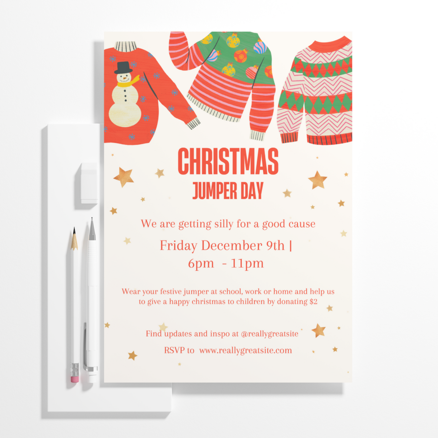 Christmas Jumper Day Invitation Template | Ugly Sweater Christmas Party Invite