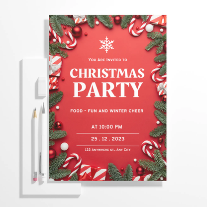 Peppermint Christmas Party Invitation Template - CreativeRino