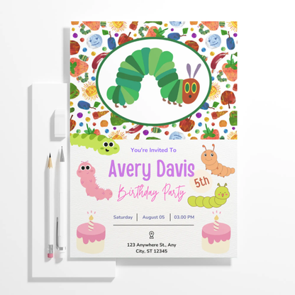 Very Hungry Caterpillar Birthday Invitation Template - CreativeRino