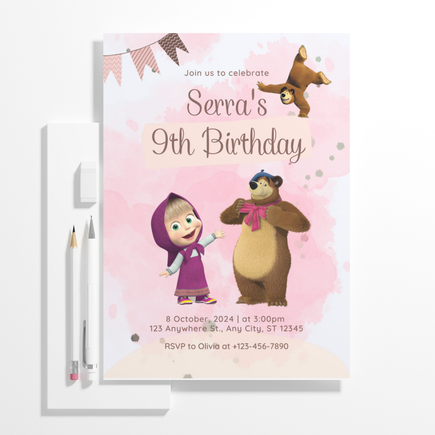 Masha And The Bear Birthday Invitation Template