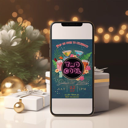 Two Cool Party Invitation | Two Cool Birthday Invite Canva Template CreativeRino