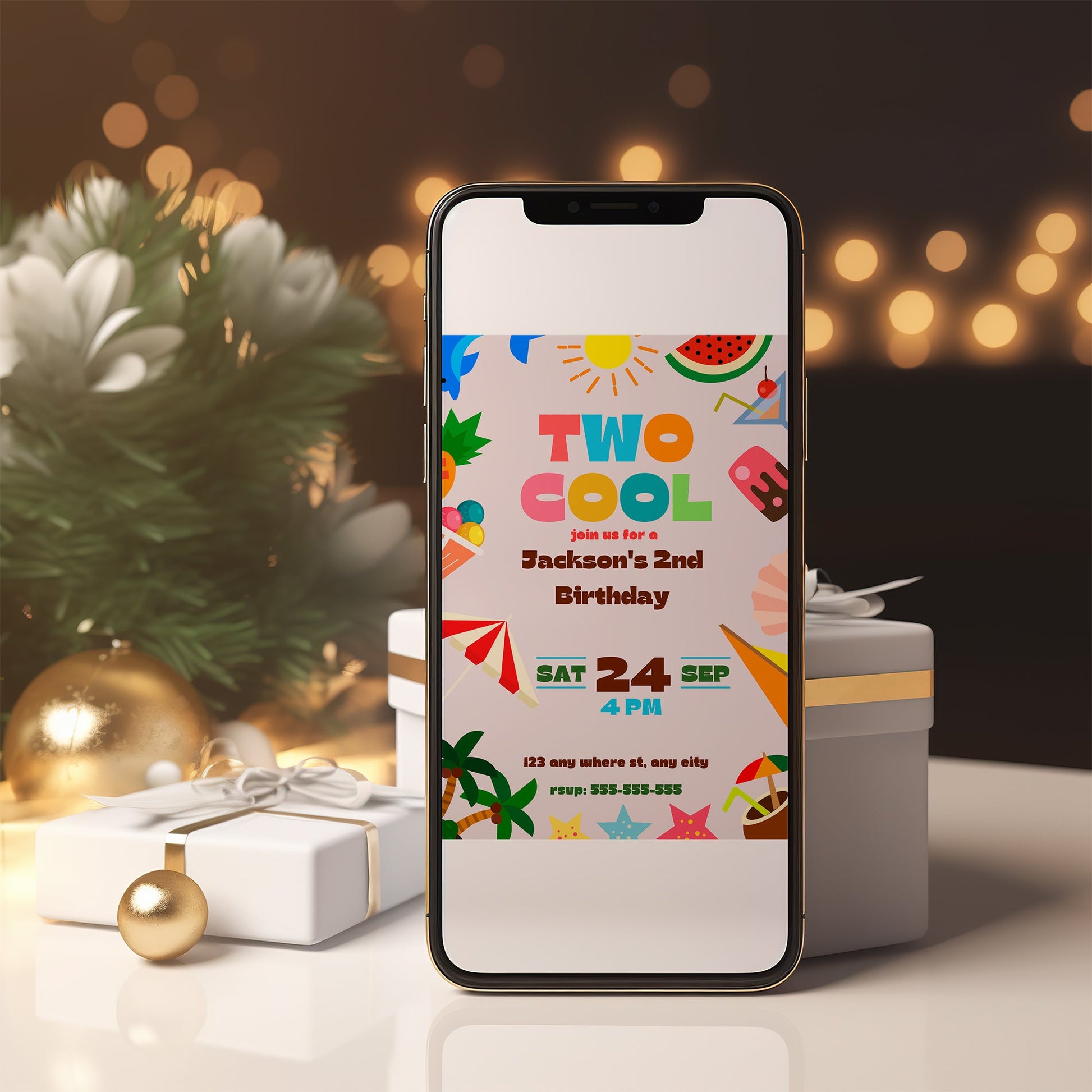 Two Cool Birthday Party Invitation | Two Cool Summer Invite Canva Template CreativeRino