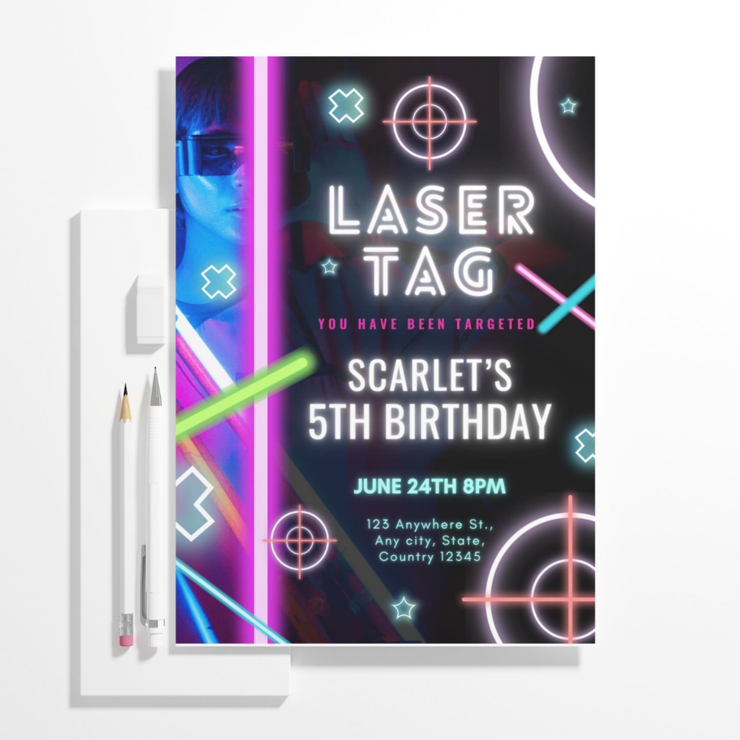 Laser Tag Gaming Birthday Invitation Template