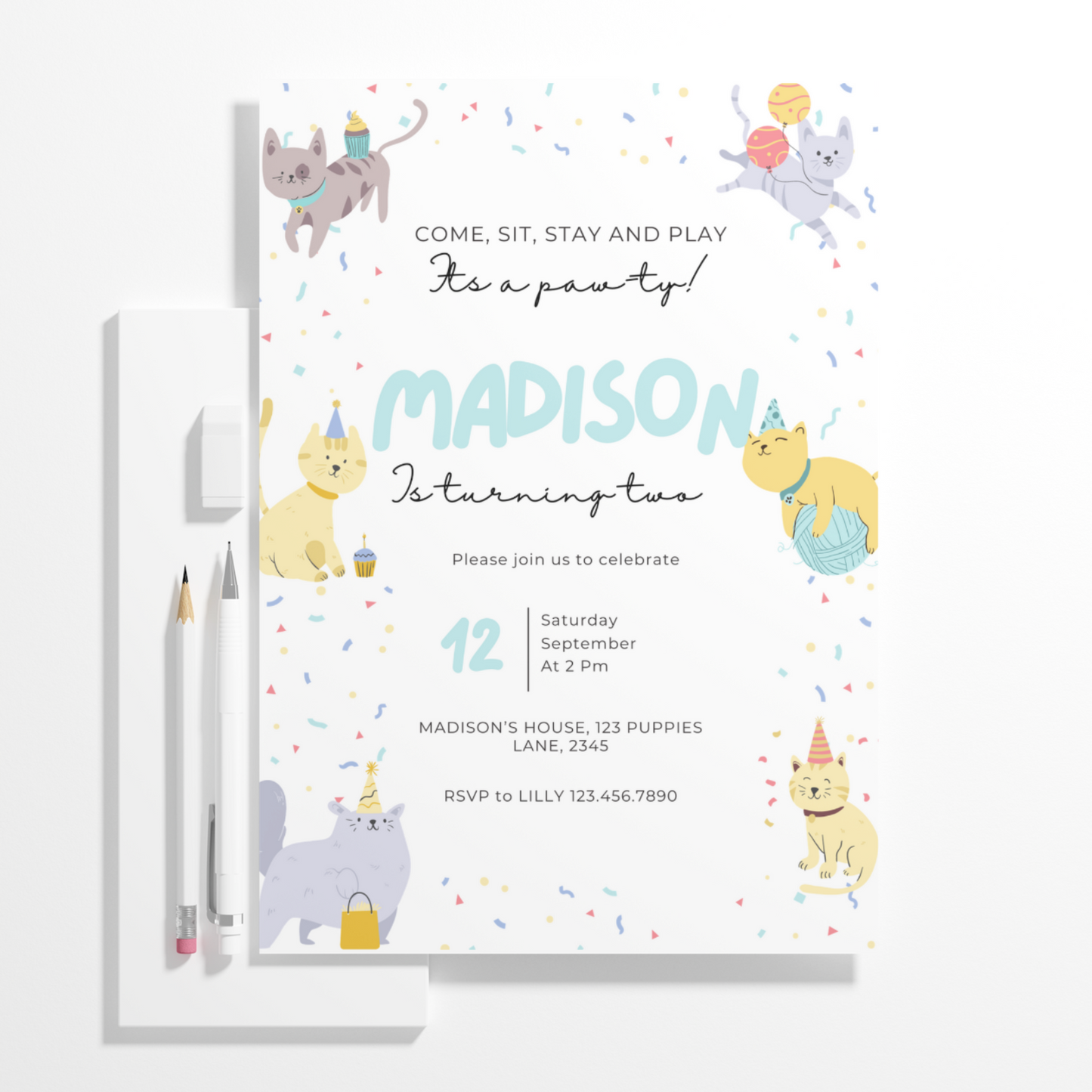 Kitty Cat Birthday Invitation Template