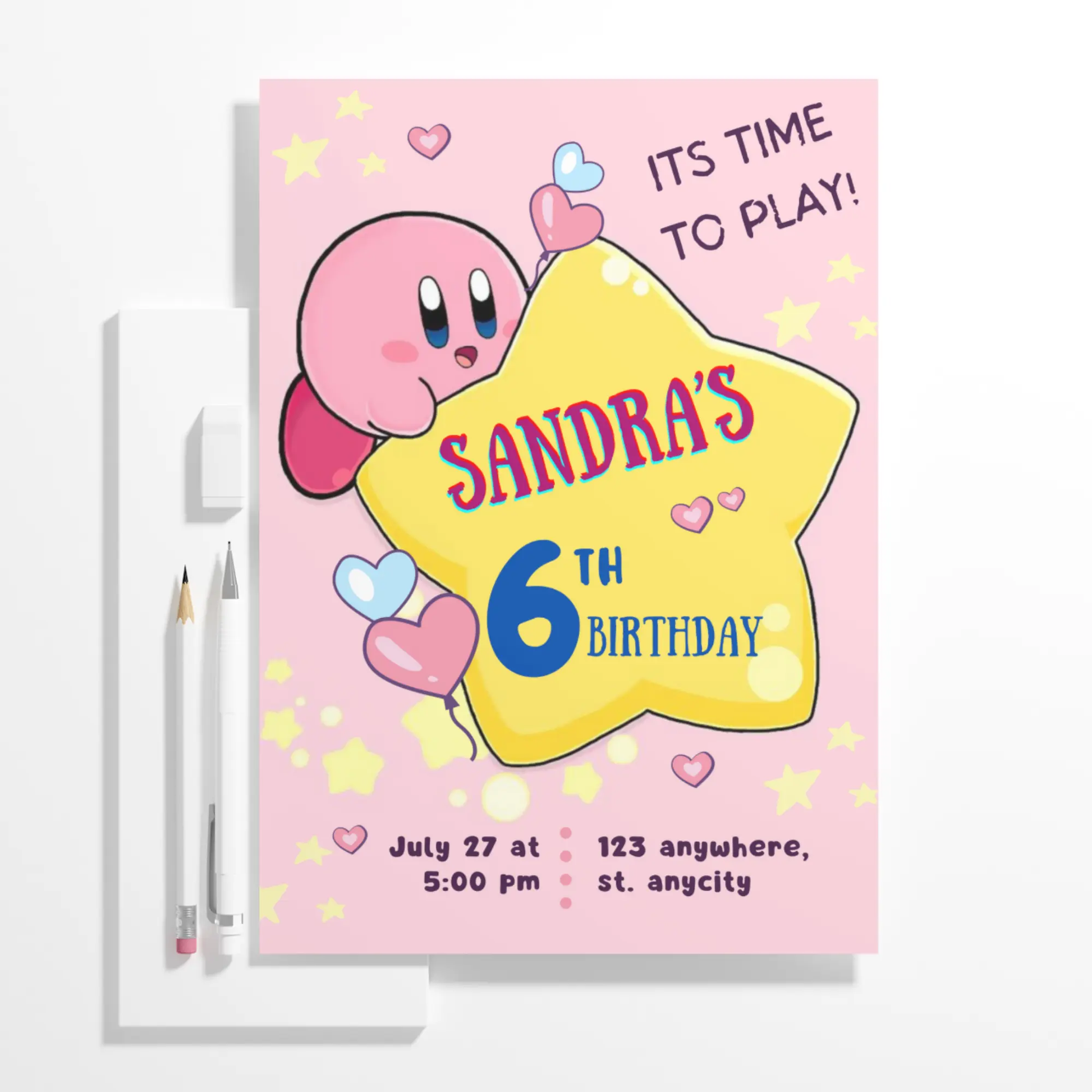 Kirby Birthday Invitation Template - CreativeRino