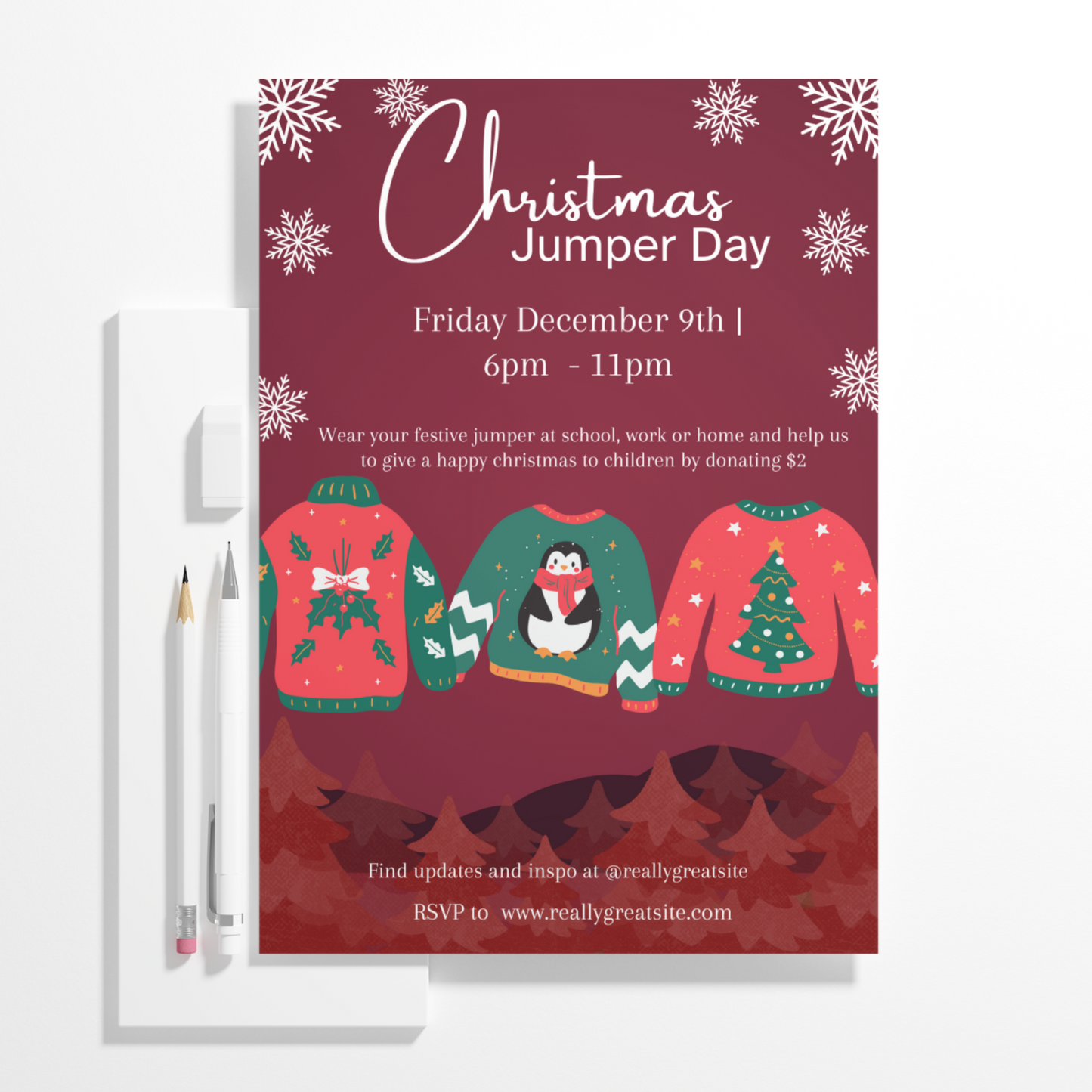 Christmas Jumper Day Invitation Template | Ugly Sweater Christmas Party Invite