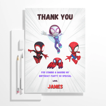 Spidey and his Amazing Friends Thank You Card Template - CreativeRino