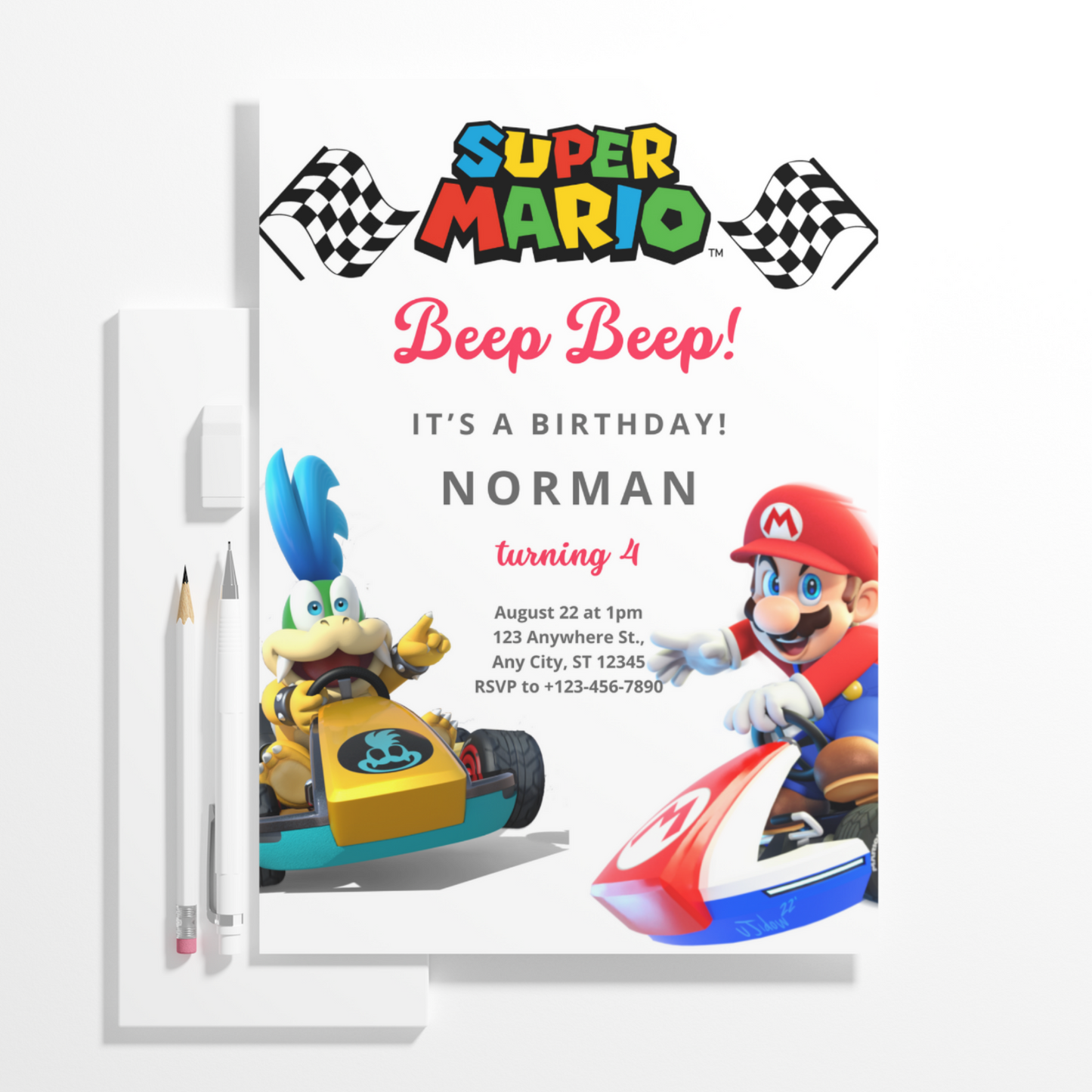 Super Mario Kart Birthday Invitation Template