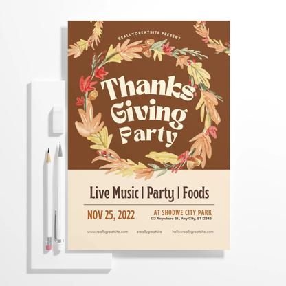 Fall Thanksgiving Dinner Party Invitation Template - CreativeRino