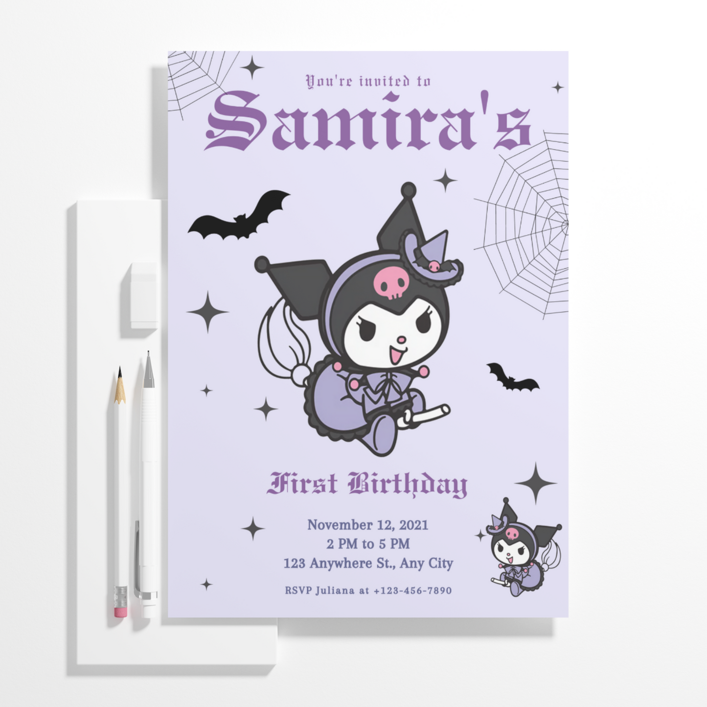 Sanrios Kuromi Kawaii Kitty Birthday Invitation Template