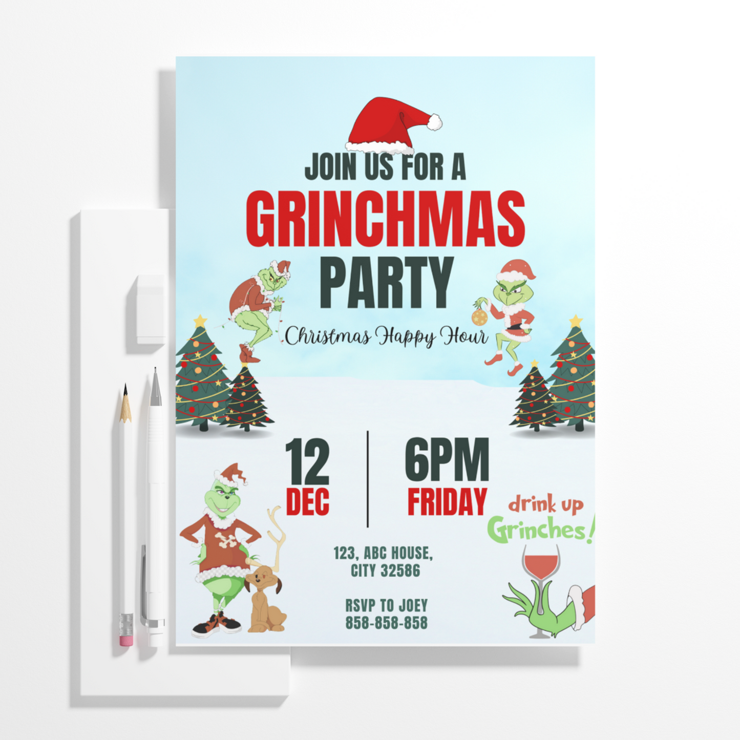 Grinchmas Christmas Party Invitation Template | Grinch Invite