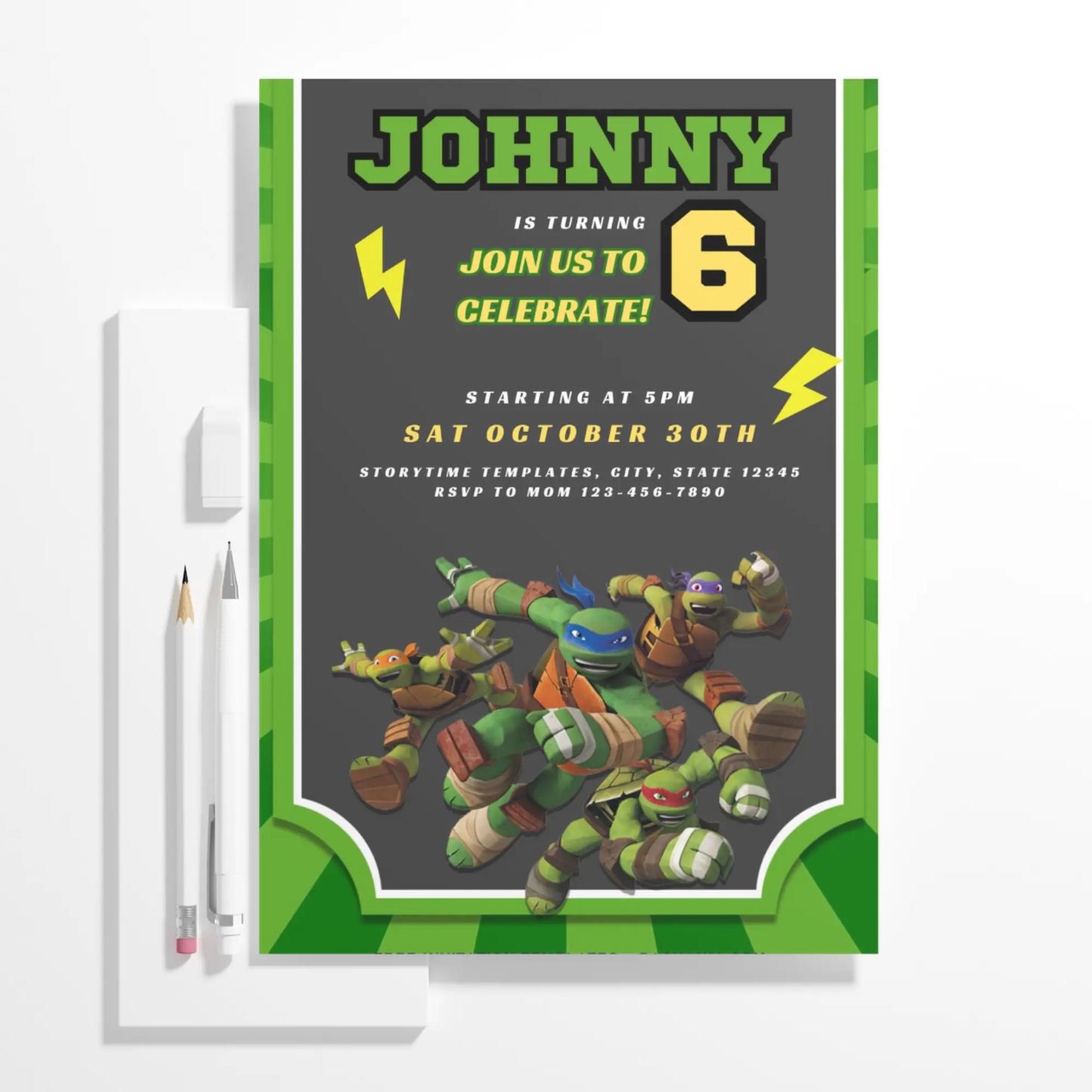 Teenage Mutant Ninja Turtles Birthday Invitation Template - CreativeRino