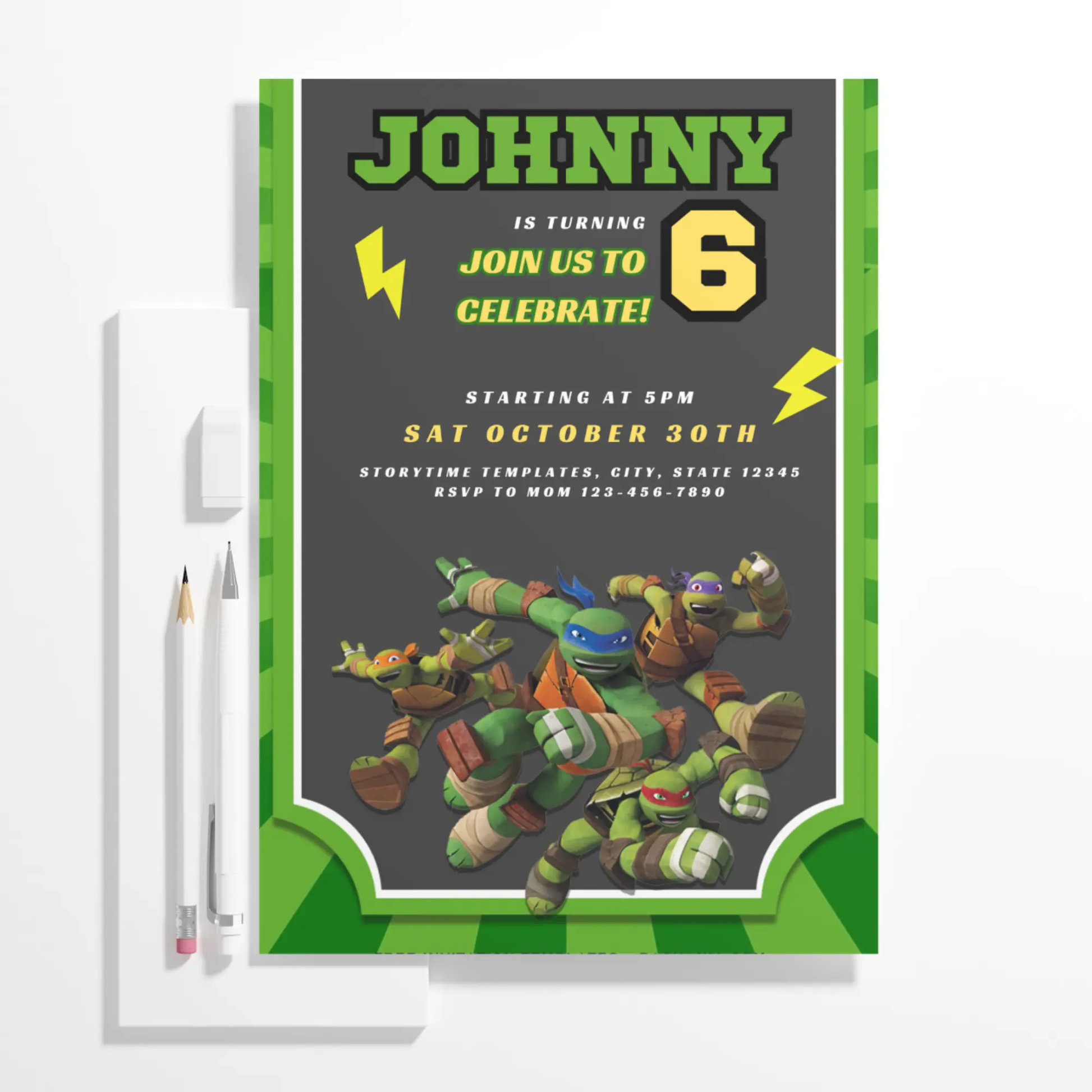 Teenage Mutant Ninja Turtles Birthday Invitation Template - CreativeRino