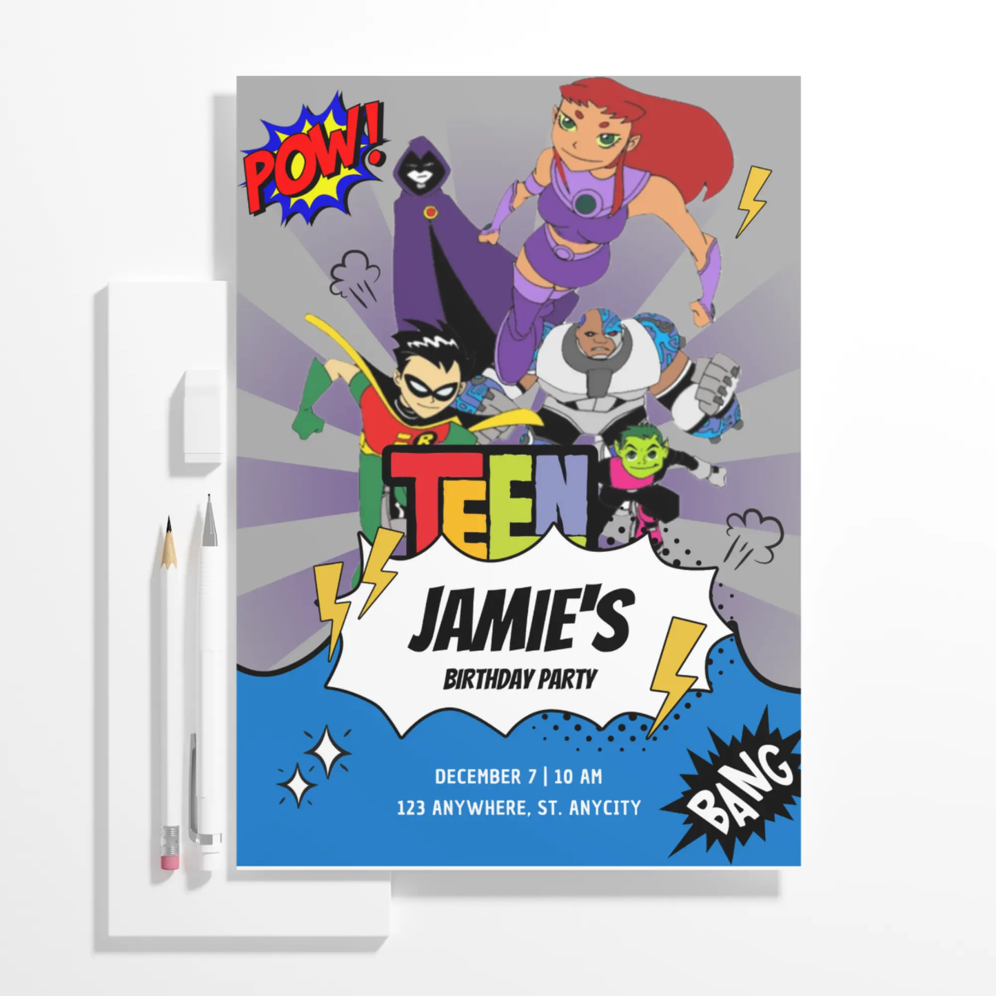 Teen Titans Birthday Invitation Template - CreativeRino