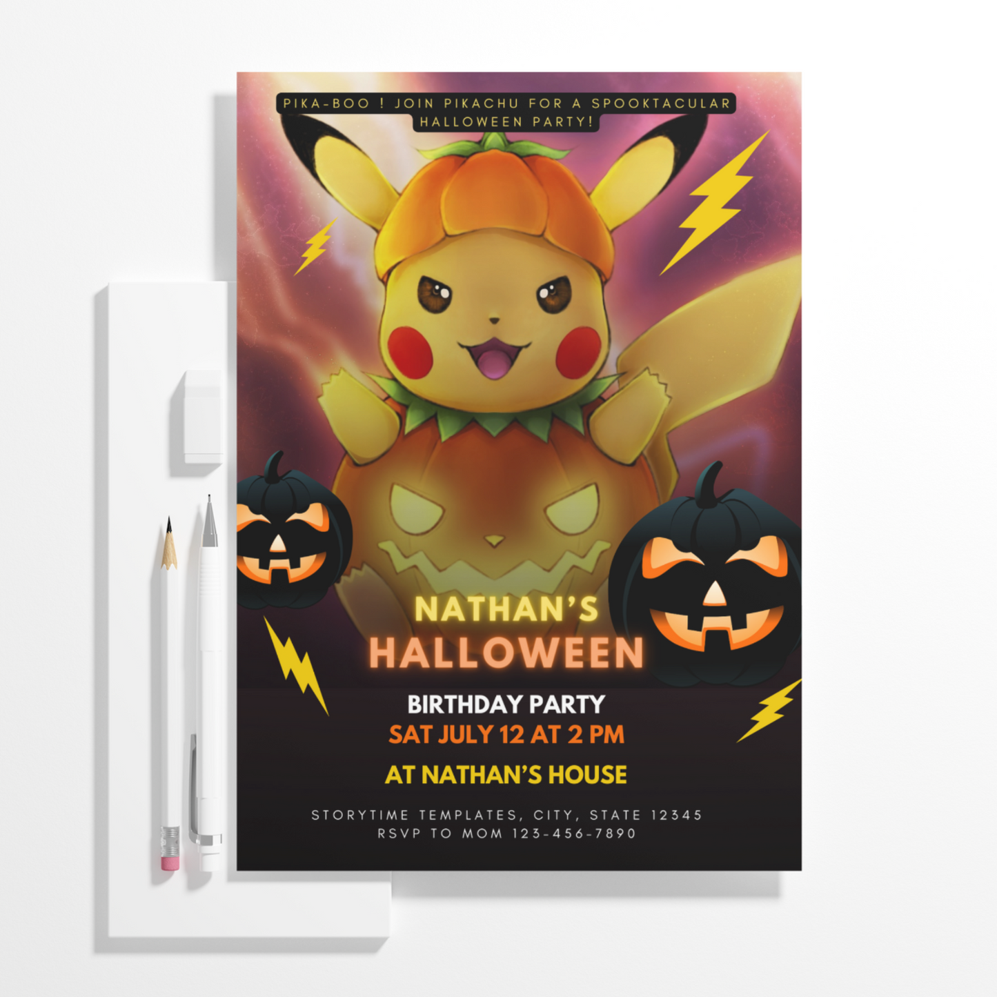 Pokemon Birthday Halloween Party Invitation Template