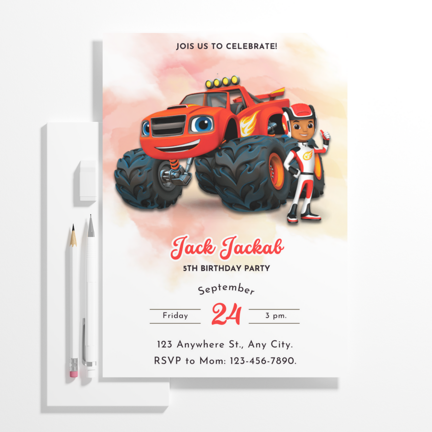 Blaze and the Monster Machines Birthday Invitation Template