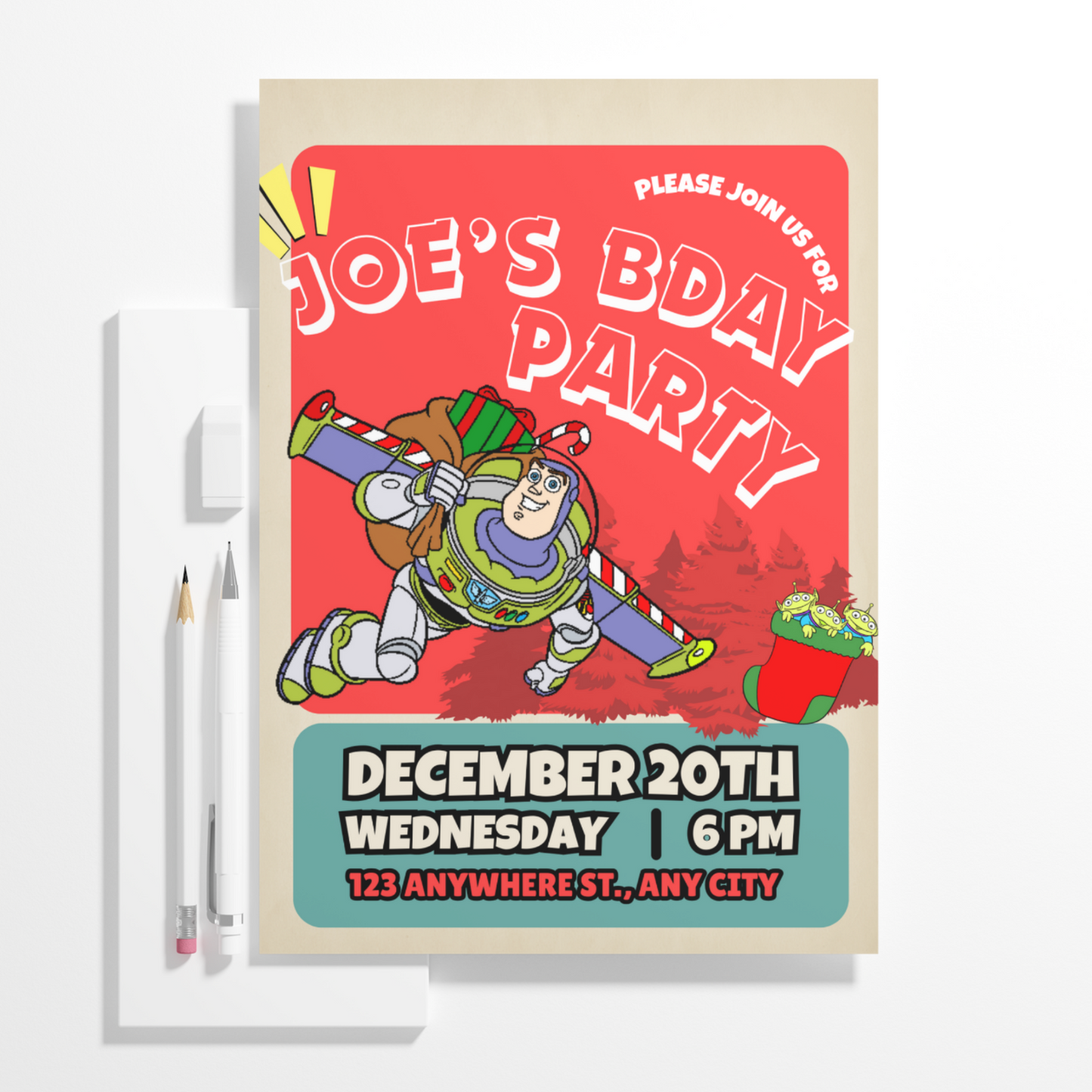 Buzz Lightyear Christmas Birthday Invitation Template | Toy Story Invite