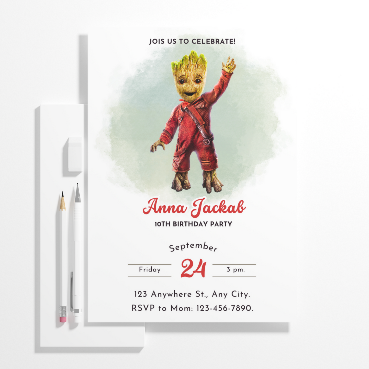 Baby Groot Birthday Invitation Template