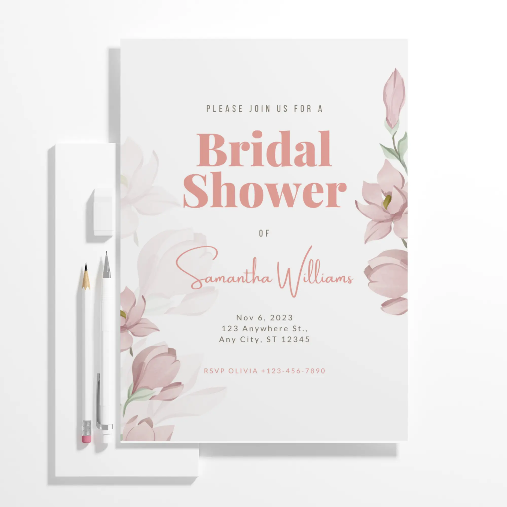 Pink Floral Spring Wildflower Bridal Shower Invitation Template - CreativeRino