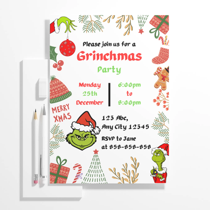 Grinchmas Christmas Invitation Template | Grinch Invite - CreativeRino