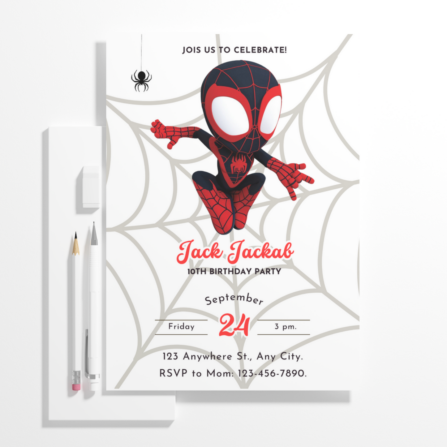 Spin Spidey Birthday Invitation Template | Spidey and his Amazing Friends - CreativeRino
