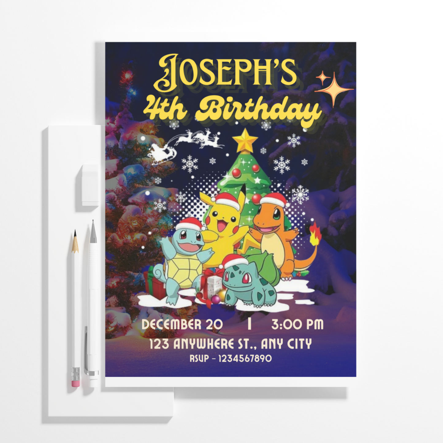 Pokemon Christmas Birthday Invitation Template