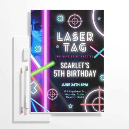 Laser Tag Gaming Birthday Invitation Template - CreativeRino