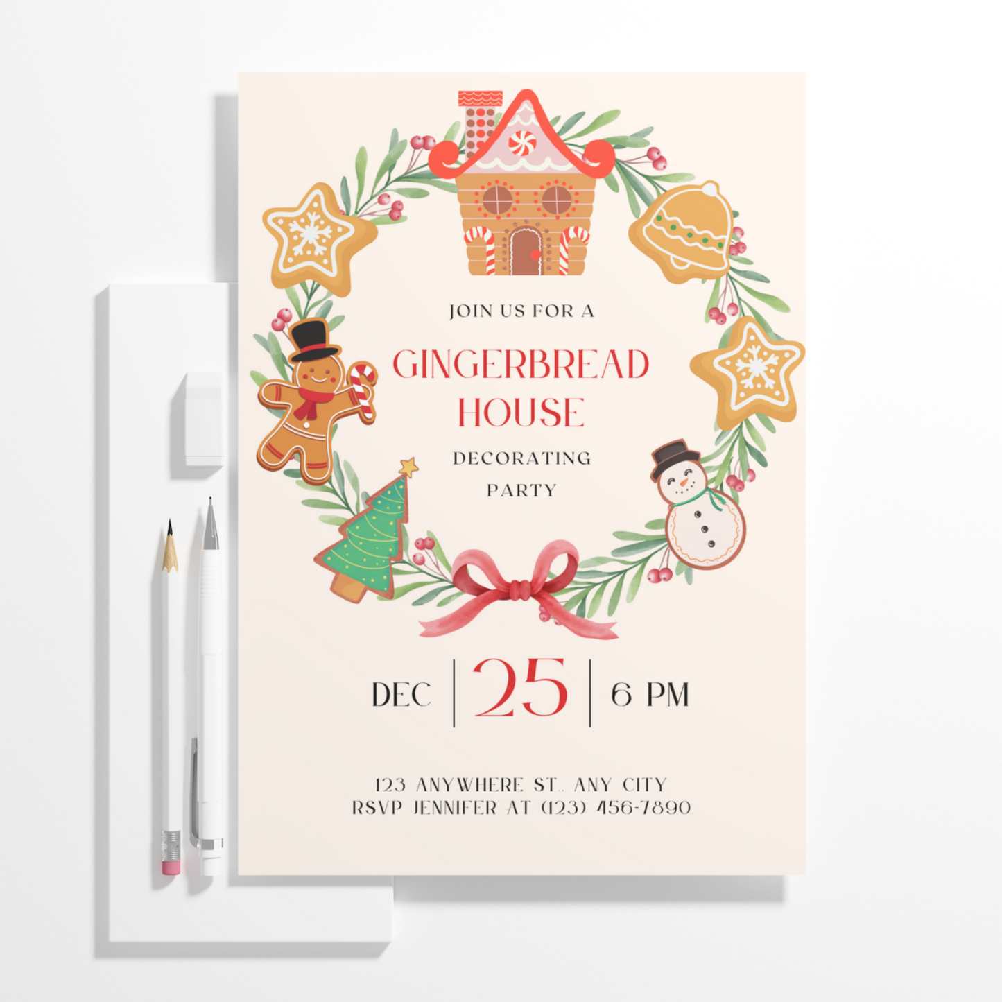 Gingerbread House Decorating Party Christmas Invitation Template