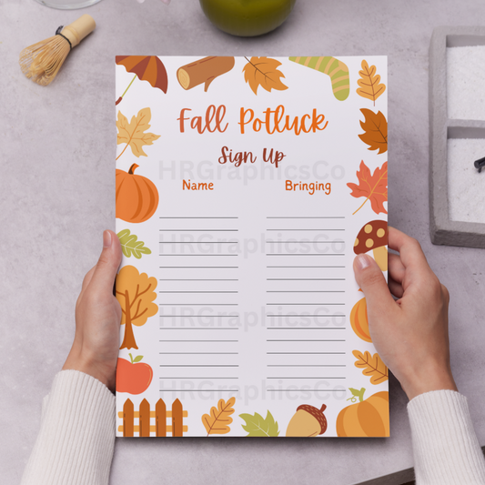 Fall Potluck Sign Up Sheet Template