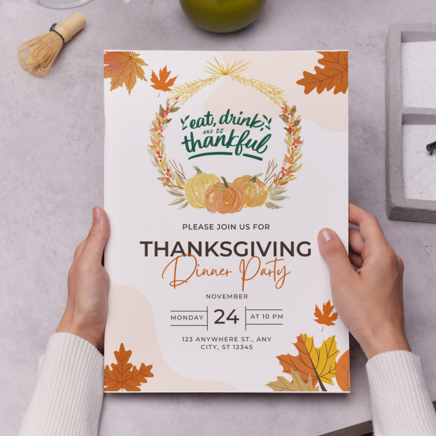 Eat drink and be thankful Thanksgiving Dinner Party Invitation Template