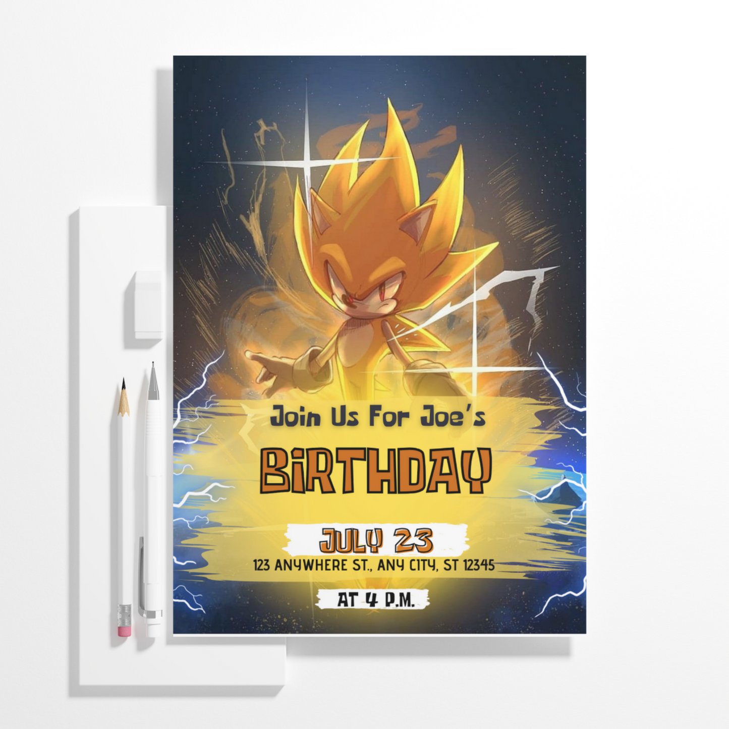 Super Sonic The Hedgehog Birthday Invitation Template