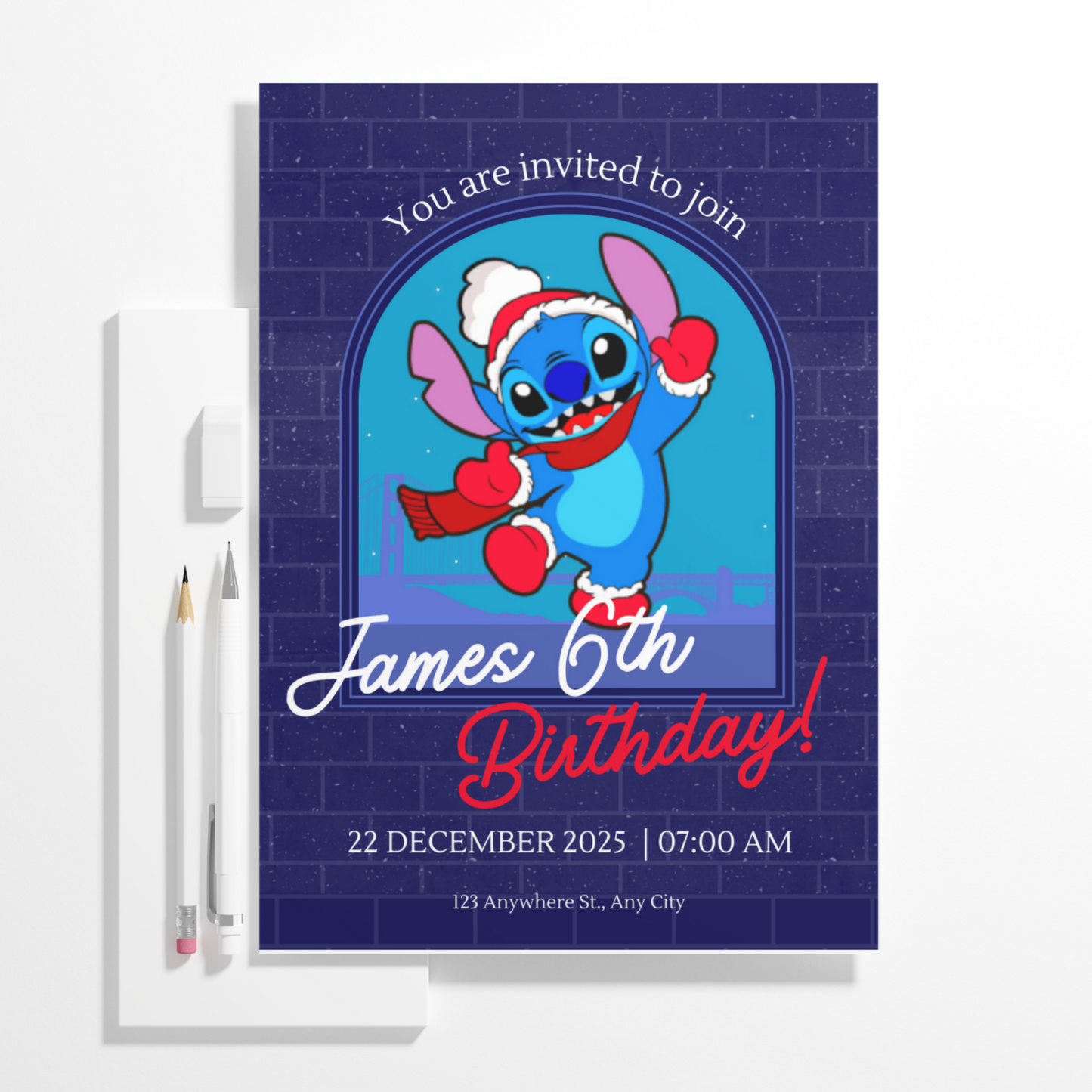 Stitch Christmas Birthday Invitation Template