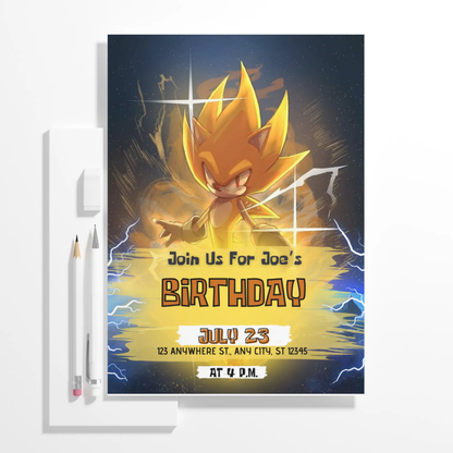 Super Sonic The Hedgehog Birthday Invitation Template - CreativeRino