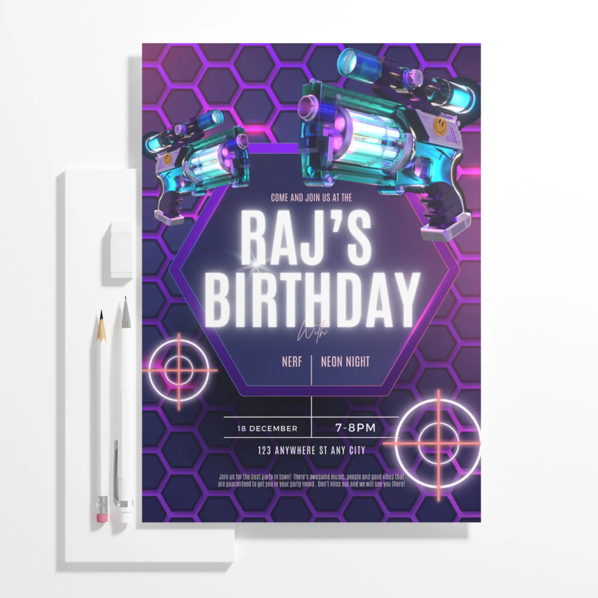 Nerf Dart Gun Birthday Invitation Template - CreativeRino