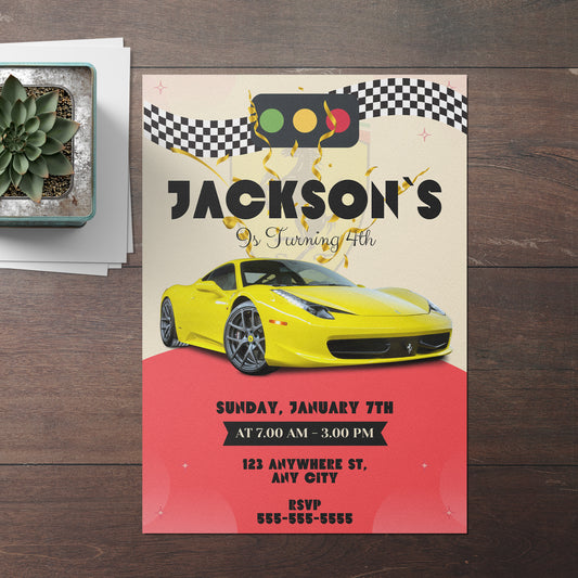 Ferrari Sport Race Car Birthday Invitation Template