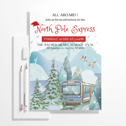 Christmas North Pole Express Train Invitation Flyer Template - CreativeRino