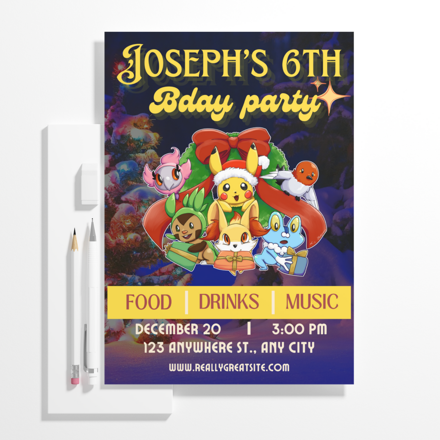 Pokemon Christmas Birthday Invitation Template