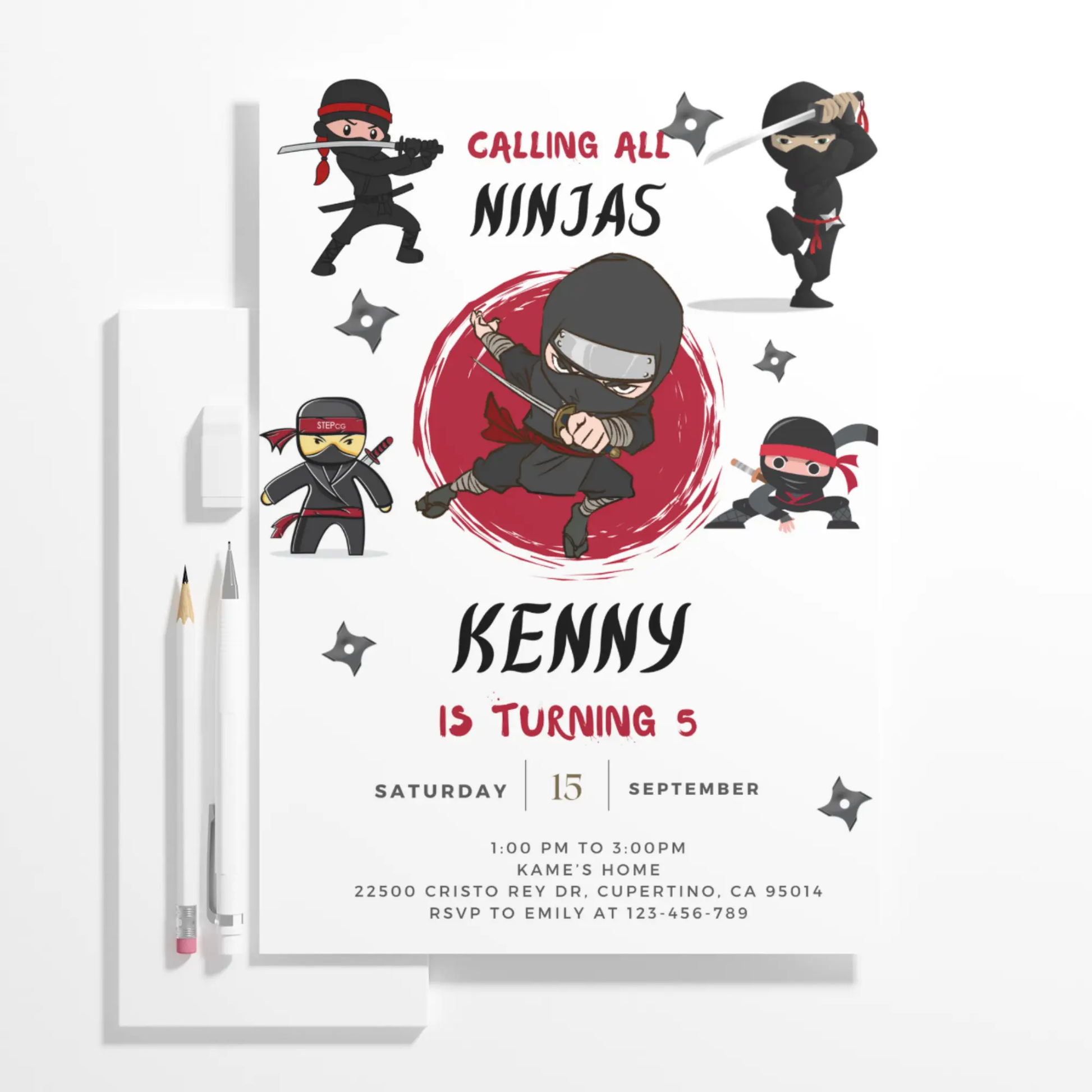 Ninja Birthday Invitation Template | Ninja Warrior Party Invite - CreativeRino