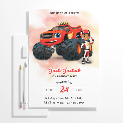 Blaze and the Monster Machines Birthday Invitation Template - CreativeRino