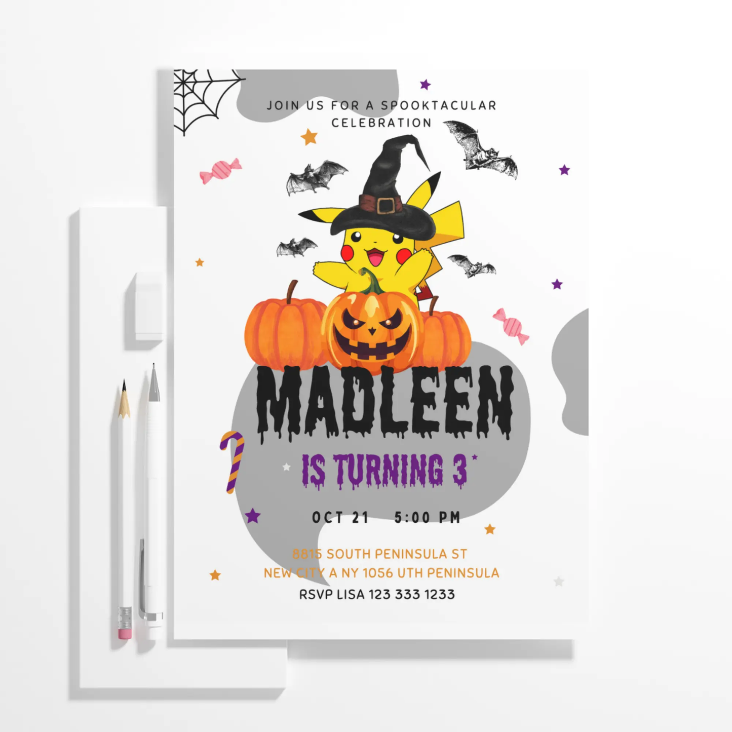 Pokemon Birthday Halloween Party Invitation Template - CreativeRino