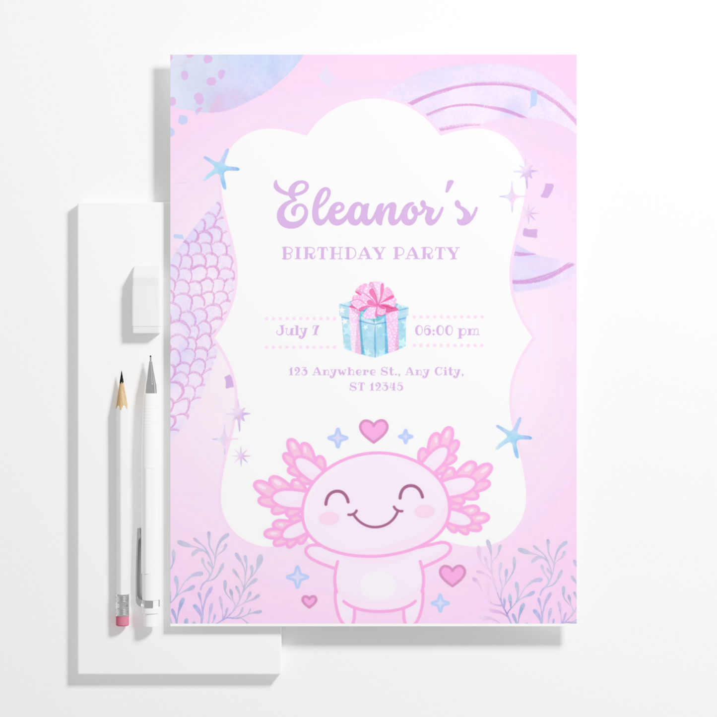 Axolotl Birthday Invitation Template